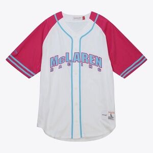 NWOT McLaren Racing Mitchell & Ness Large Button Up Jersey Shirt White‎ Pink
